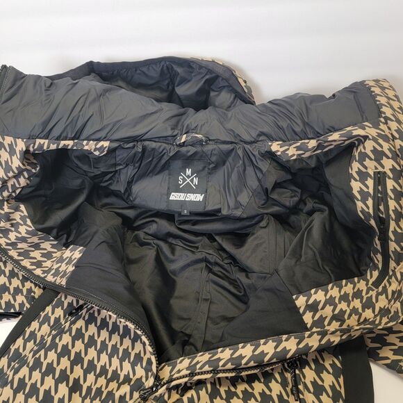 Gsou Snow Women's Slim-Fit Stretch Faux Fur Tan Houndstooth One-Piece Ski Suit S - Picture 15 of 16